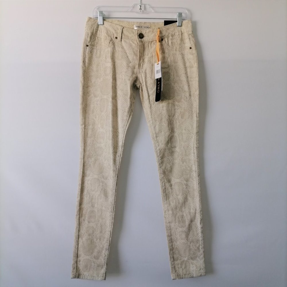 NWT Only You Womens Beige Low Rise Snake Print Ankle Skinny Jeans Size 13